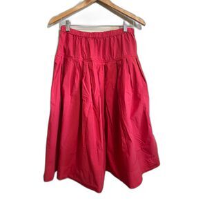Alex Mill red June skirt tiered knee-length pull on pleated pockets L